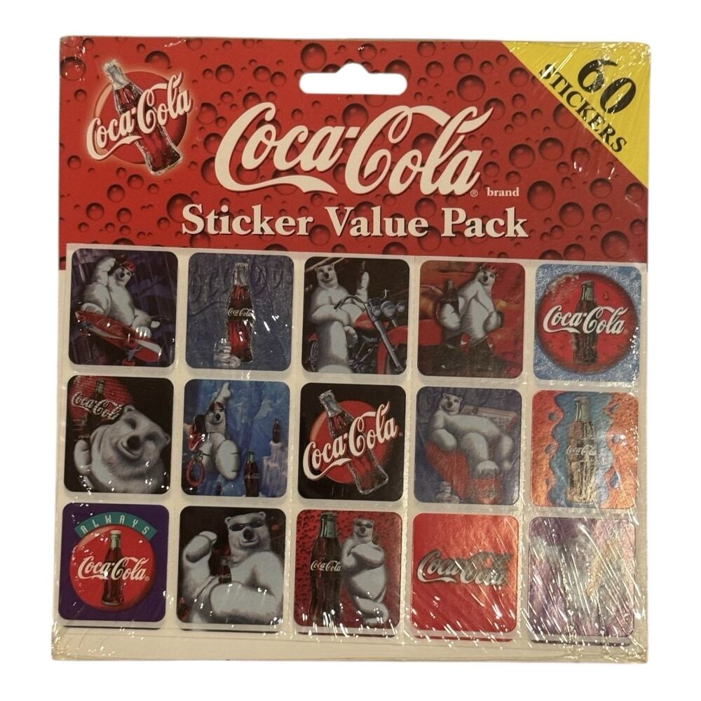 Vintage 1998 Coco Cola 60 Stickers Value Pack